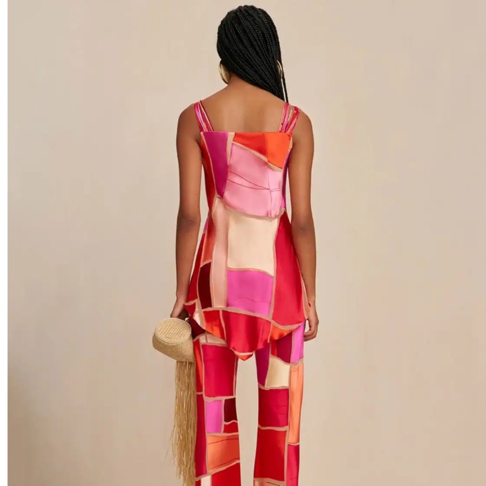 Cult Gaia Shalia Scoop-Neck Burnout Patchwork Top in Pinks Lollipop Multi small - Picture 4 of 14